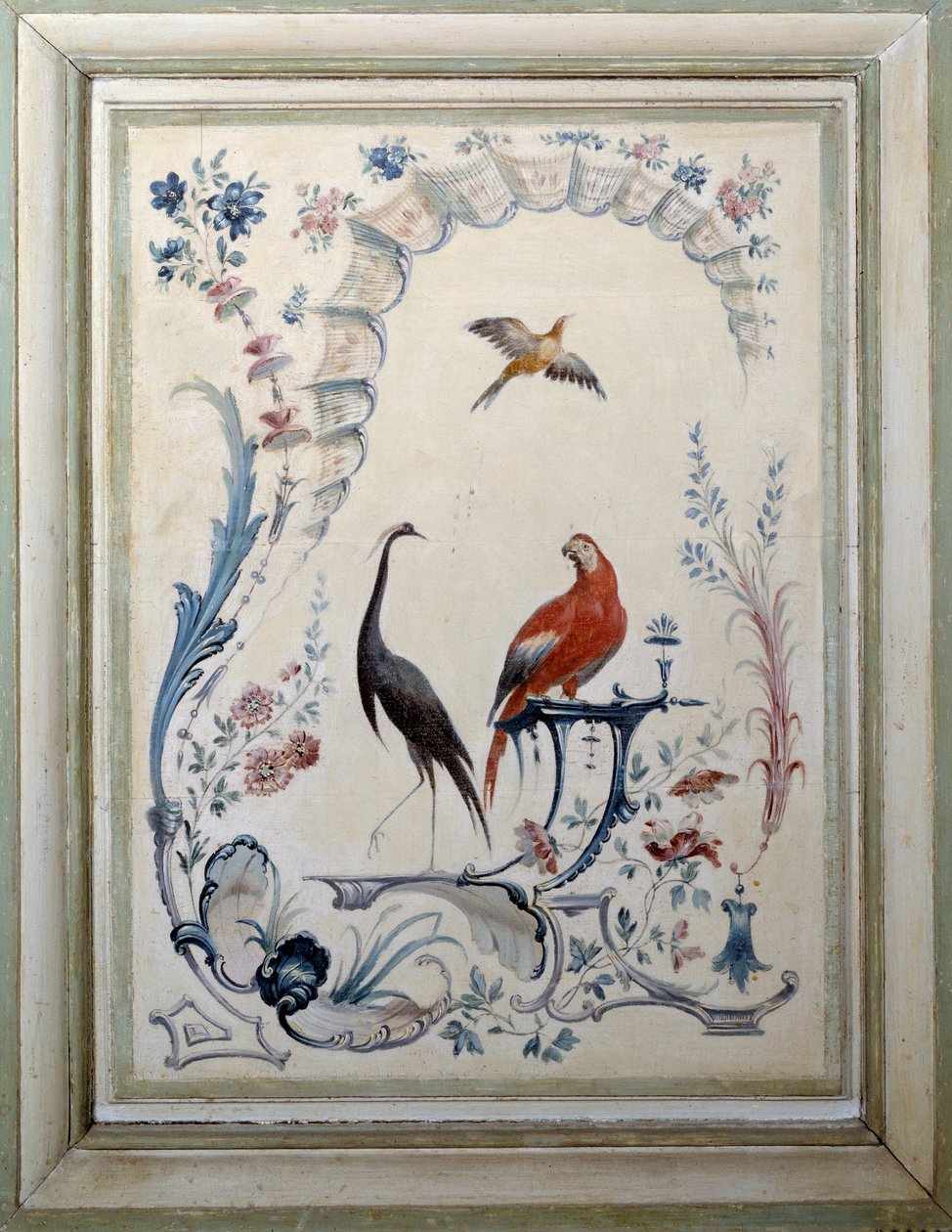 Madarak jele a Champs sur Marne kastély nagy nappalijában. Christophe Huet (1700-1759) festménye alkotó: Christophe Huet