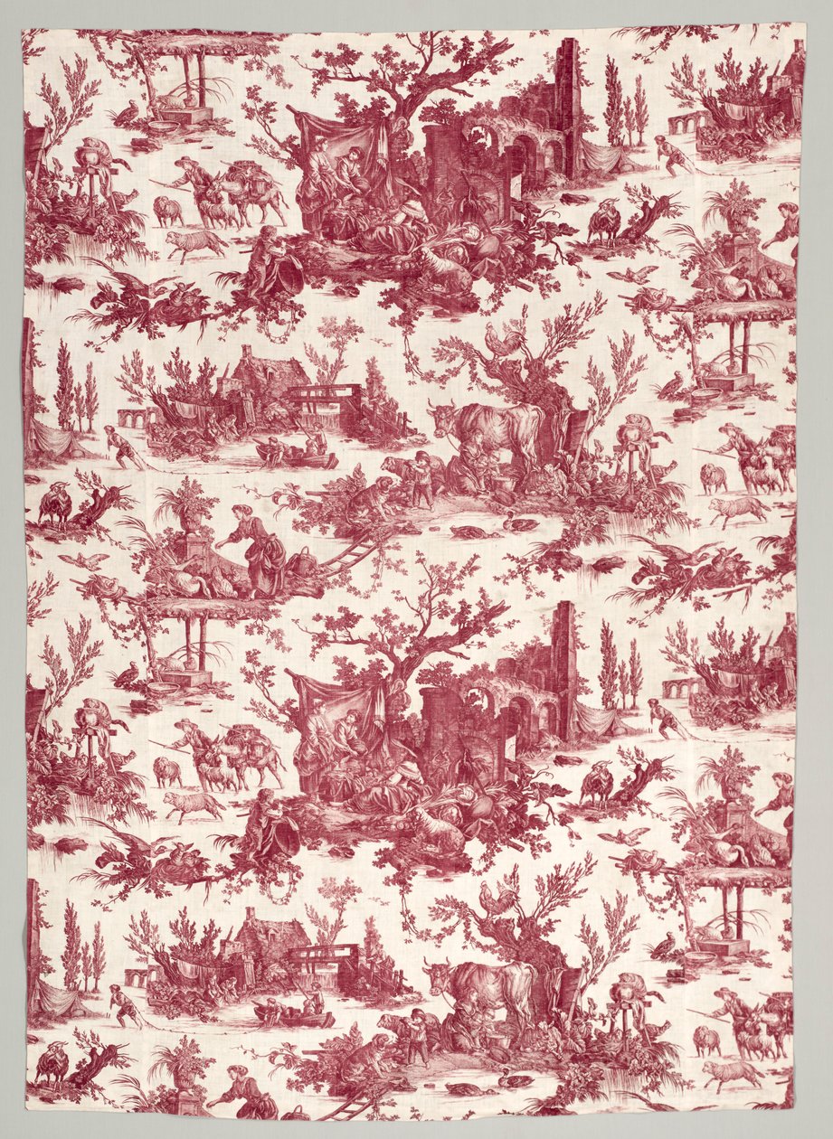 Rézlemezre nyomtatott pamutcsík, Les plaisirs de la ferme Design, 1785-1790. alkotó: Christophe Philippe Oberkampf
