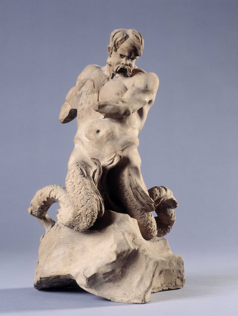 Triton. Kőszobor alkotó: Christophe Veyrier