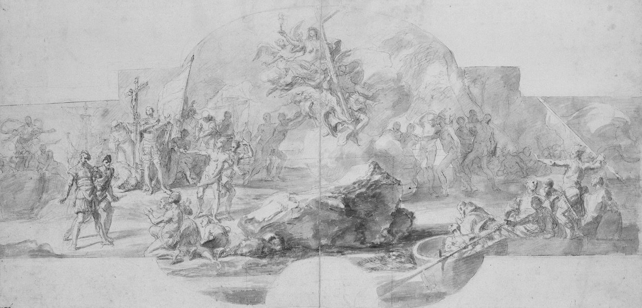 Kolumbusz partraszállása Amerikában, tanulmányozzon egy festményt (1777 -ben megsemmisült) a Sala del Minor számára ... alkotó: Christopher Columbus