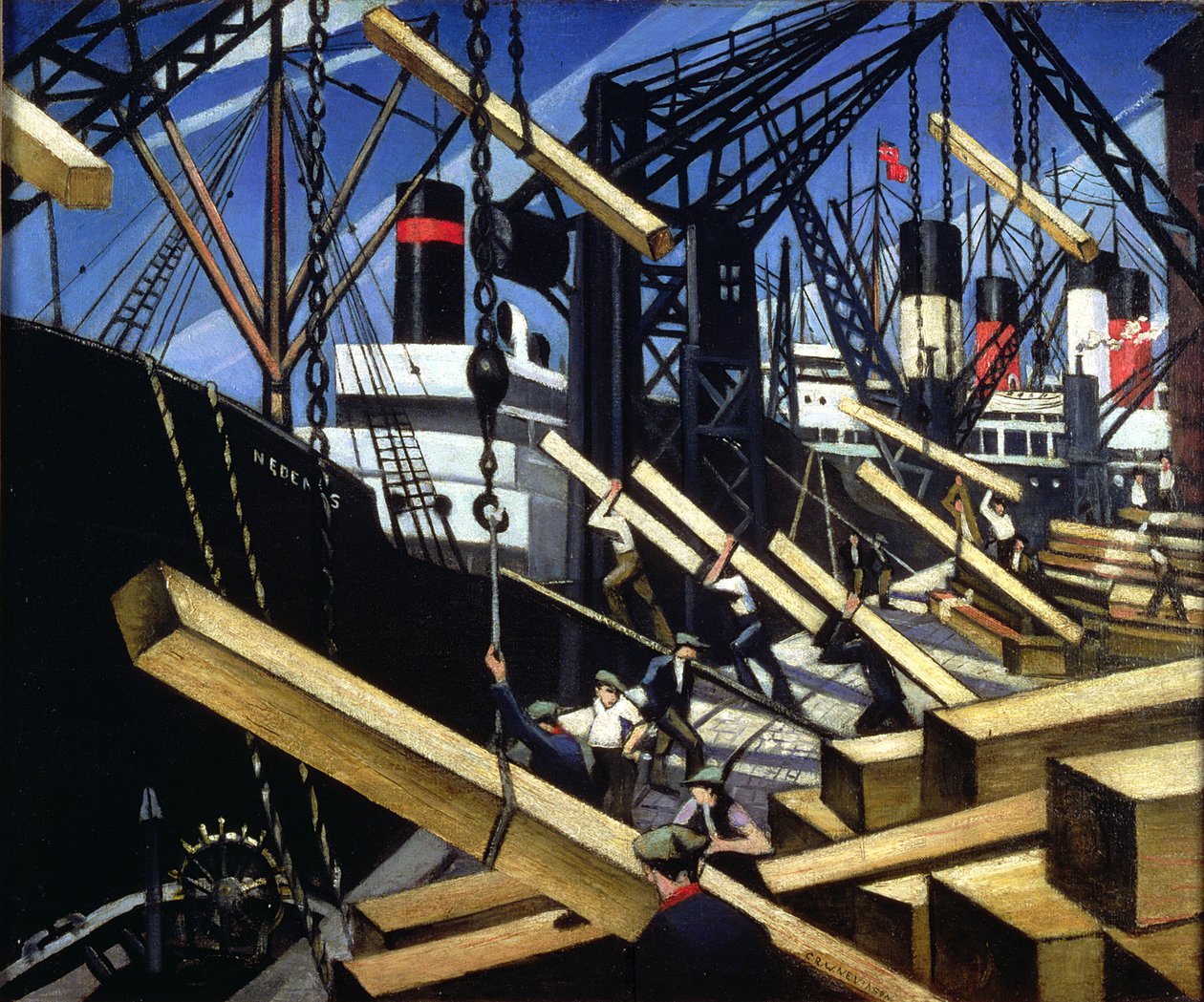 Loading Timber, Southampton Docks, 1916-17 alkotó: Christopher Richard Wynne Nevinson