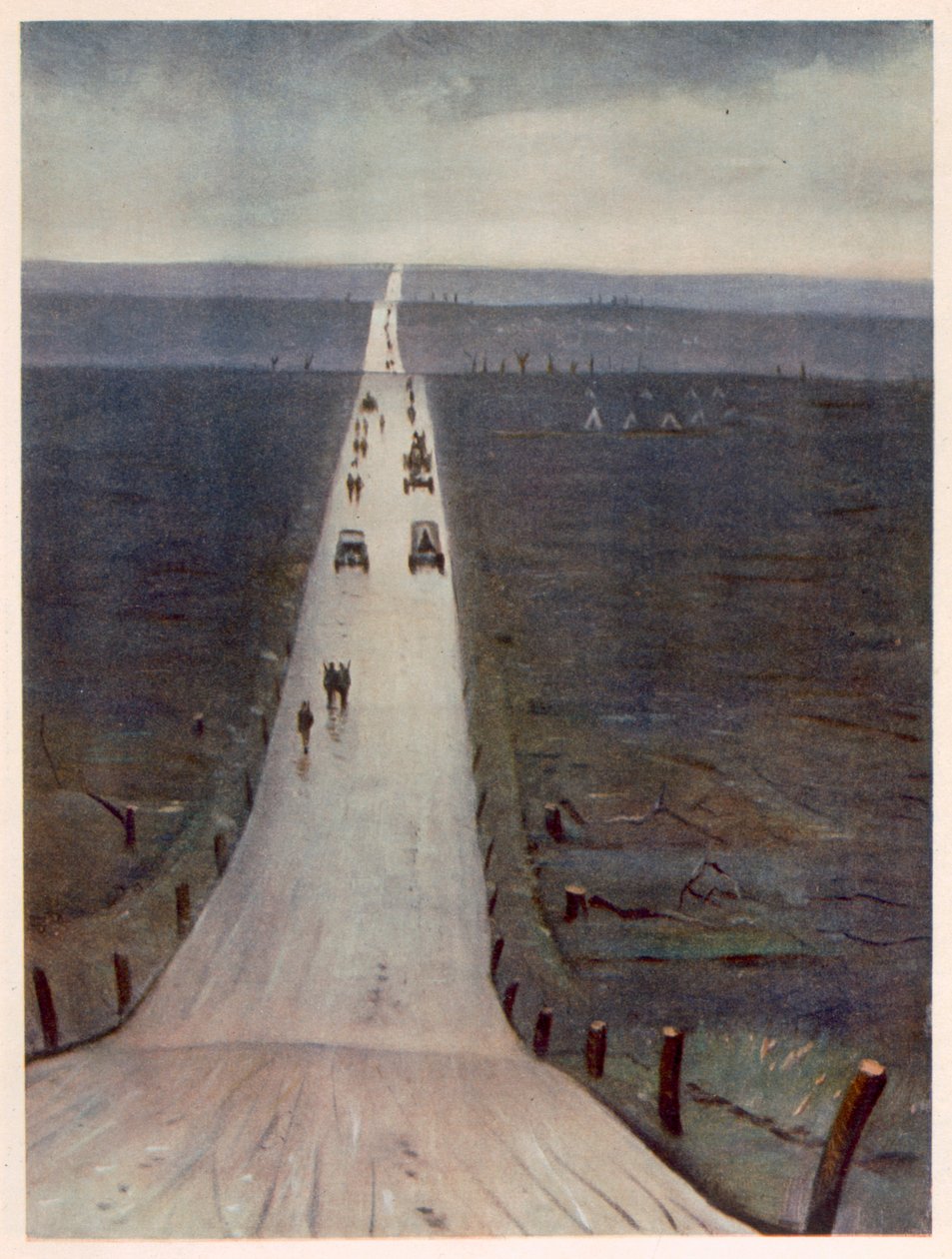 Az út Arrasból Bapaume-ba, a Brit művészek a fronton, A nyugati front folytatásából, 1918 alkotó: Christopher Richard Wynne Nevinson