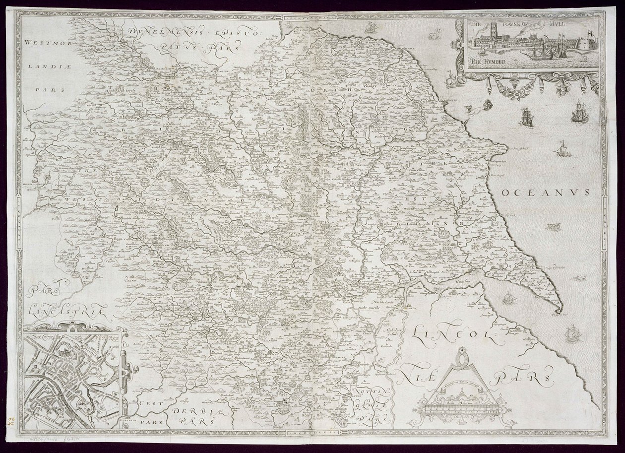 Yorkshire térképe, William Web metszete, kiadó: 1645 alkotó: Christopher Saxton