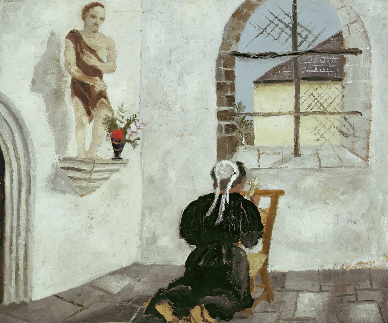Breton nő imádkozik (olaj, kártya) alkotó: Christopher Wood