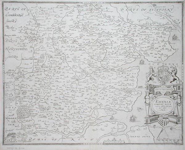 Essex térképe, William Web gravírozása, 1645-ben megjelent (metszet) alkotó: Christopher (after) Saxton