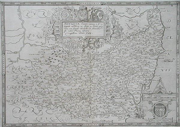 Suffolk térképe, William Web metszete alkotó: Christopher (after) Saxton