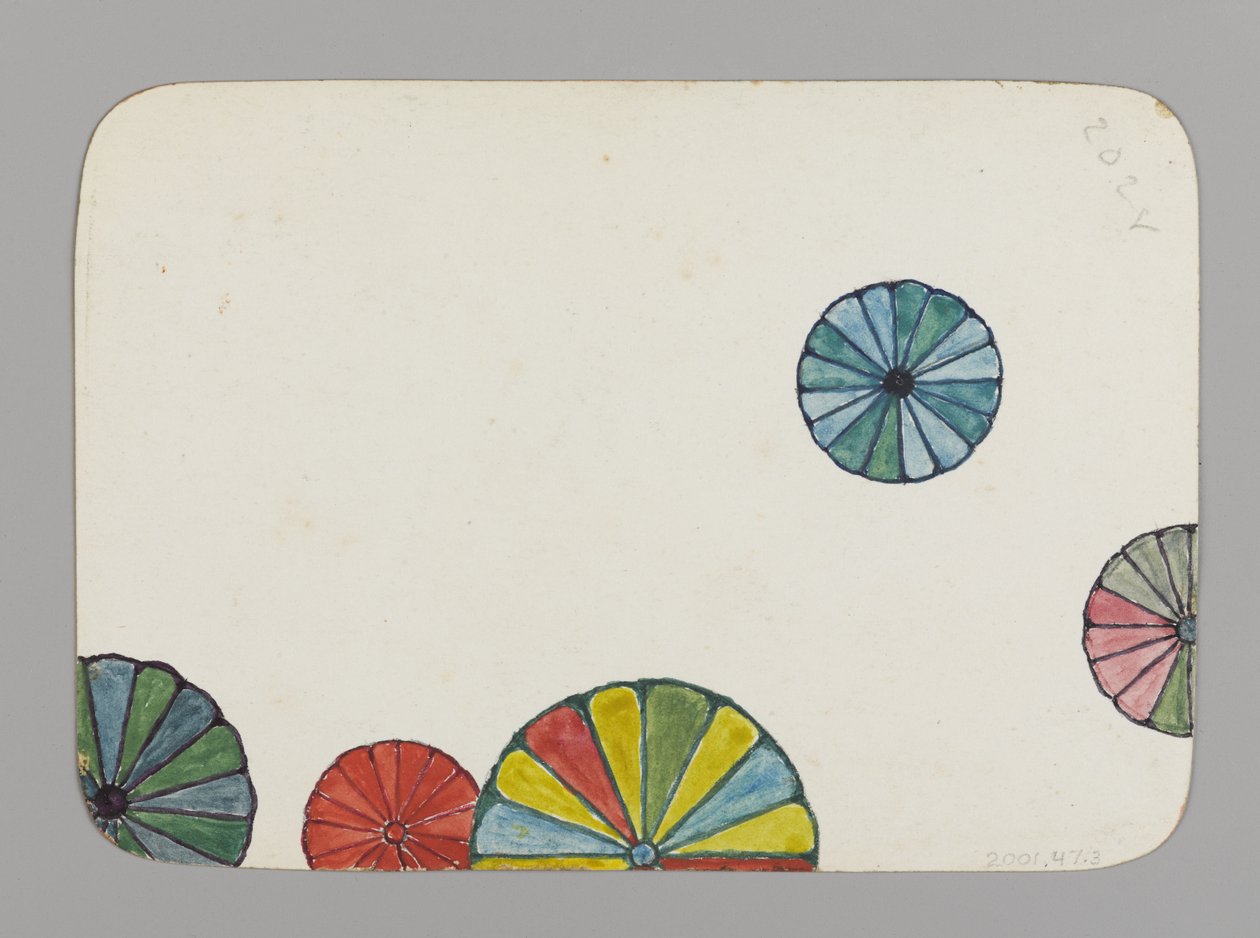 Stilizált krizantémokkal díszített kis kártya (verso), 1880 körül (wc, fekete tinta és fémes festék nagyon vékony kartonon) alkotó: Christopher Grant La Farge