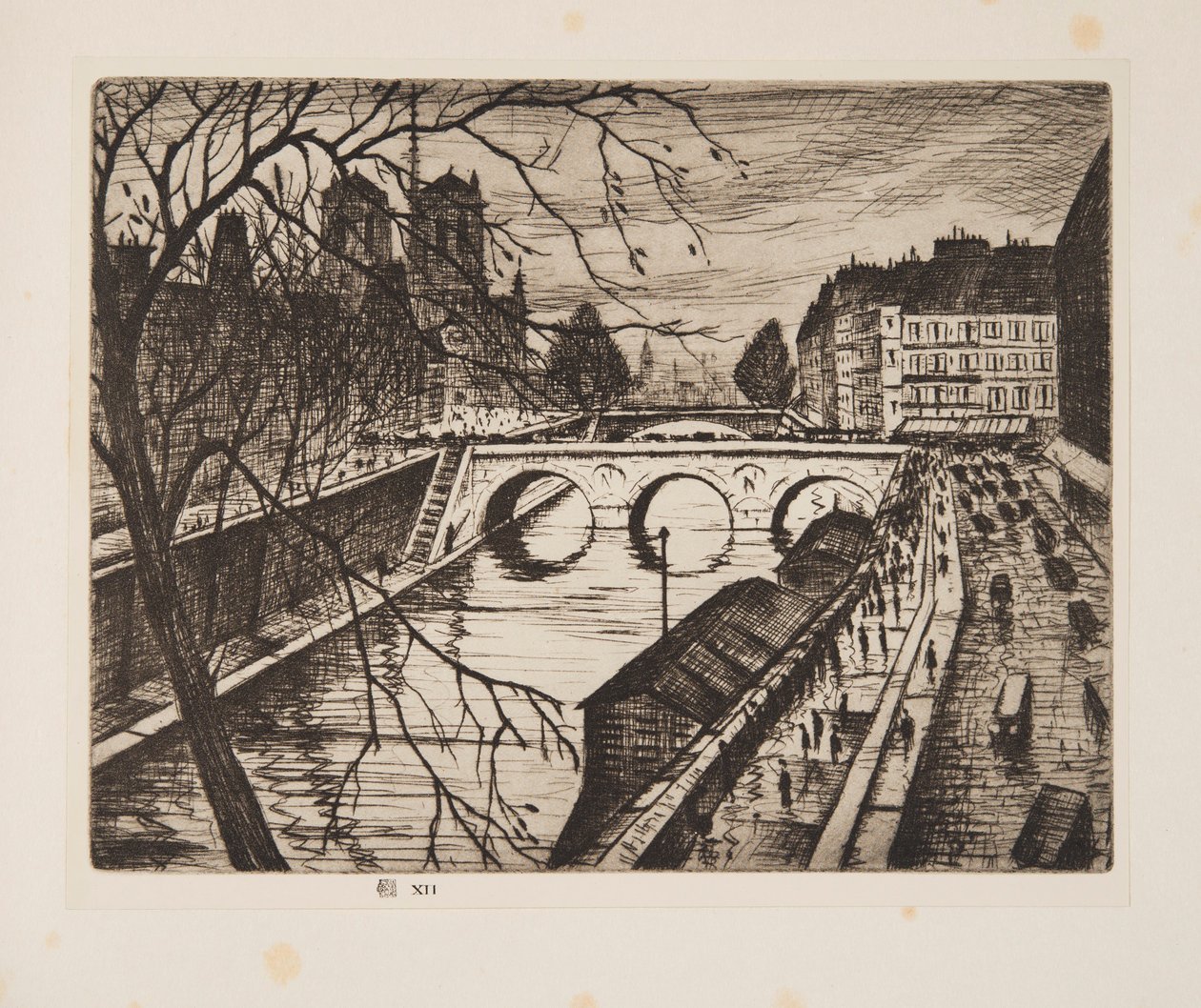Notre Dame, Párizs rakpartjai, kocsma. 1931. alkotó: Christopher Richard Wynne Nevinson
