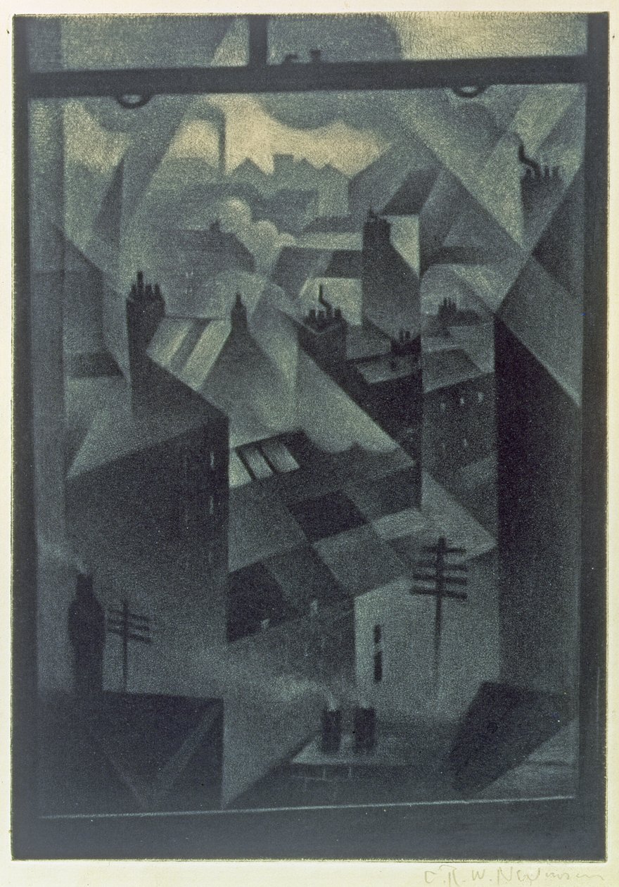 Egy irodai ablakból, 1918 (mezzotint) alkotó: Christopher Richard Wynne Nevinson