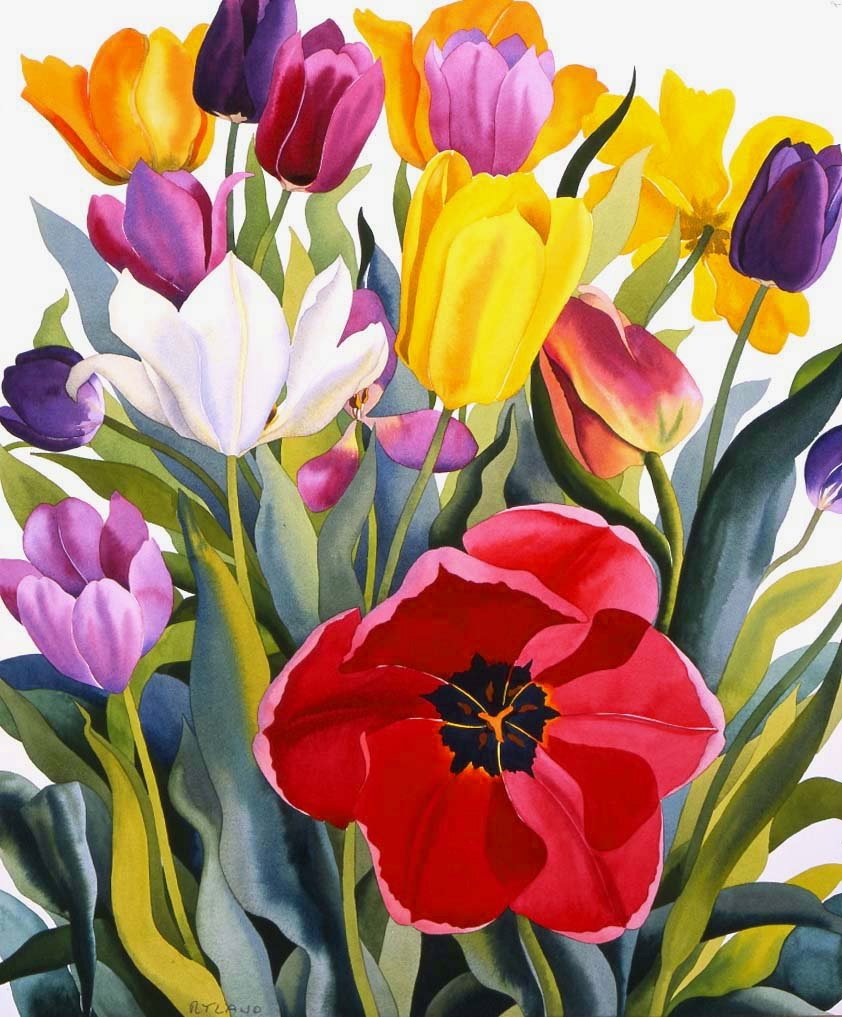 Tulipánok, 2007 (akvarell, papír) alkotó: Christopher Ryland