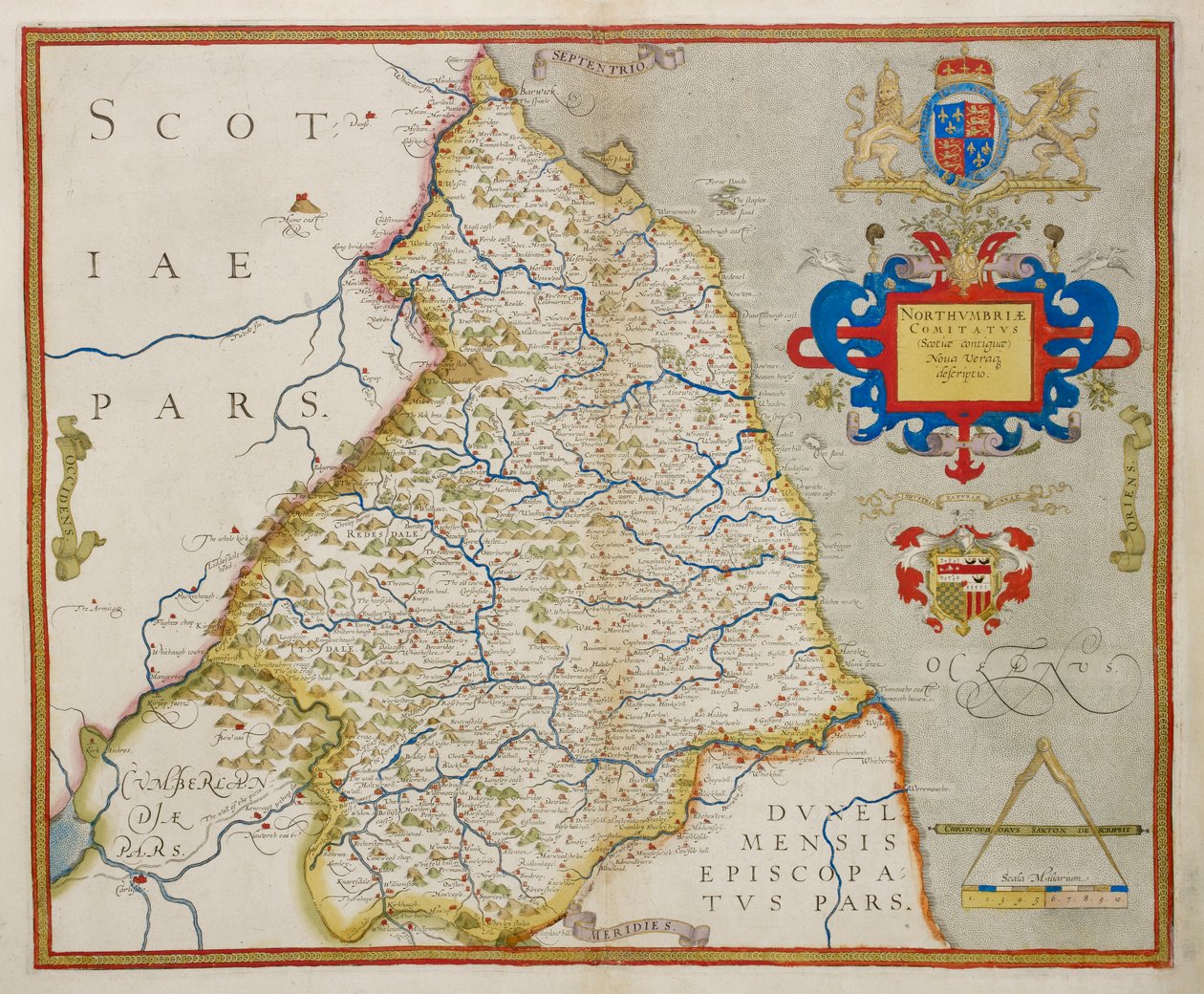 Northumbria térképe, „Anglia és Wales atlasza” alkotó: Christopher Saxton