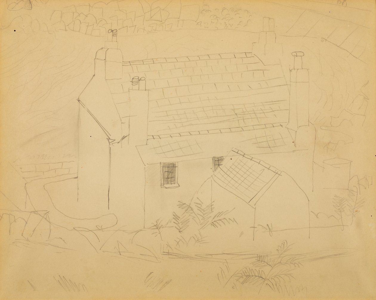 Cottage, Cornwall (ceruza papíron) alkotó: Christopher Wood