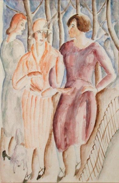 Francia lányok, 1926 körül (akvarell ceruzával, papíron) alkotó: Christopher Wood