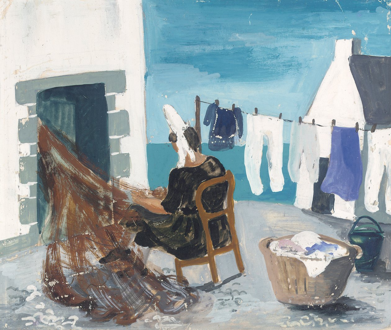 Javítóhálók, Tréboul, 1930 körül (ceruza és gouache papíron) alkotó: Christopher Wood