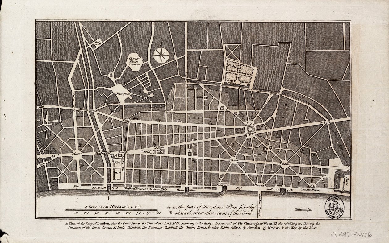 London városának terve az 1666-os nagy tűzvész után (nyomtatás) alkotó: Christopher Wren