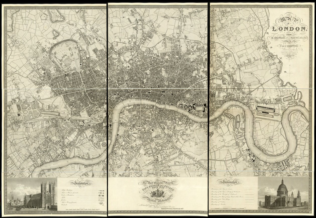 London térképe, egy 1824-ben készült tényleges felmérésből. alkotó: Christopher and John (fl.1821 40) Greenwood