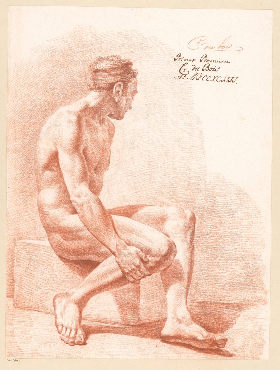 Ülő férfi akt, oldalnézet (1. díj, 1794) alkotó: Chrétien Dubois