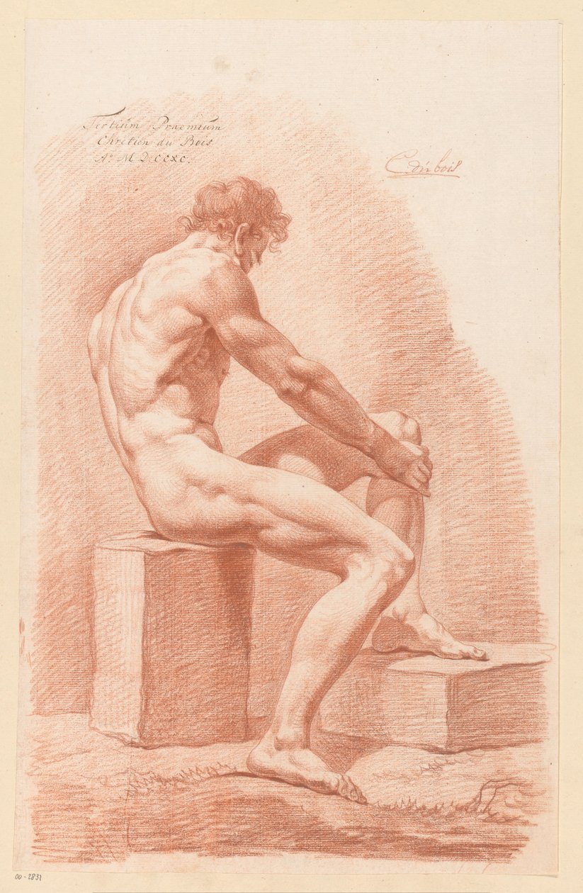 Ülő férfi akt, oldalnézet (3. díj, 1790) alkotó: Chrétien Dubois