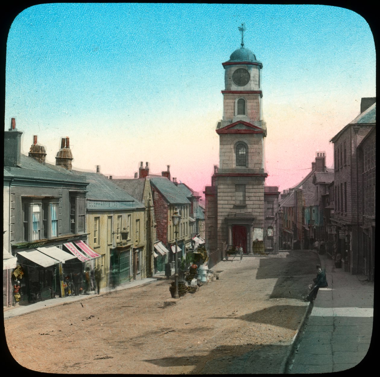 Town Hall and Market Street, Penryn, Cornwall, 19. század vége vagy 20. század eleje alkotó: Church Army Lantern Department