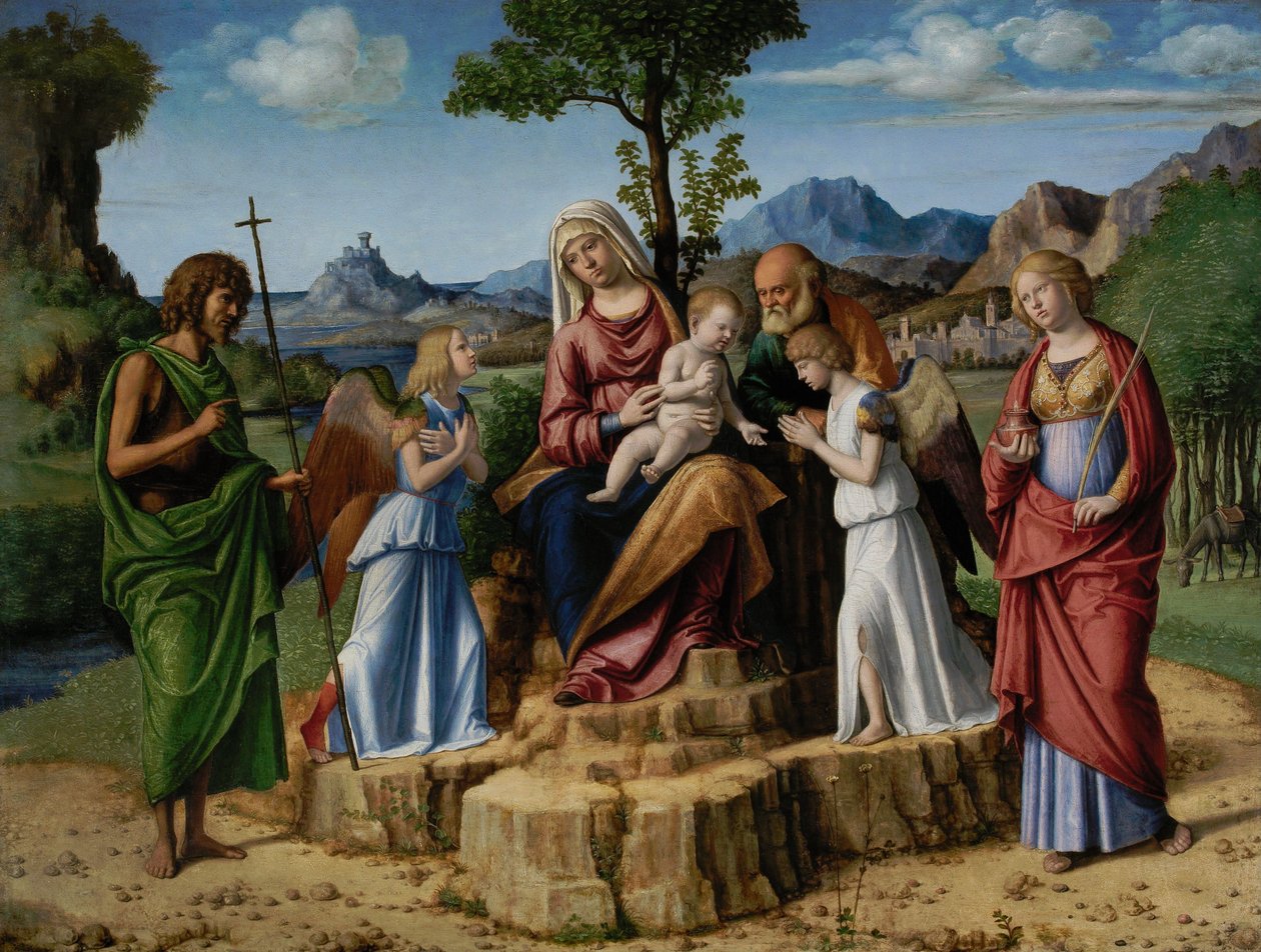Pihenjen az egyiptomi repülés során Keresztelő Szent Jánossal alkotó: Cima da Conegliano