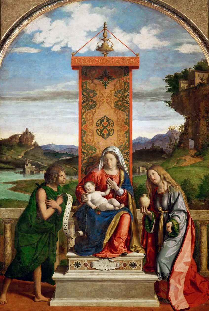 A Madonna és a gyermek Keresztelő Szent Jánossal és Mária Magdolnával alkotó: Cima da Conegliano