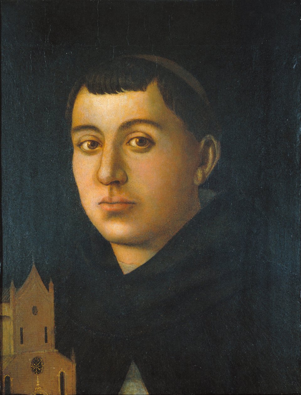 Szent szerzetes egy templom mintájával alkotó: Circle of Bartolomeo degli Erri