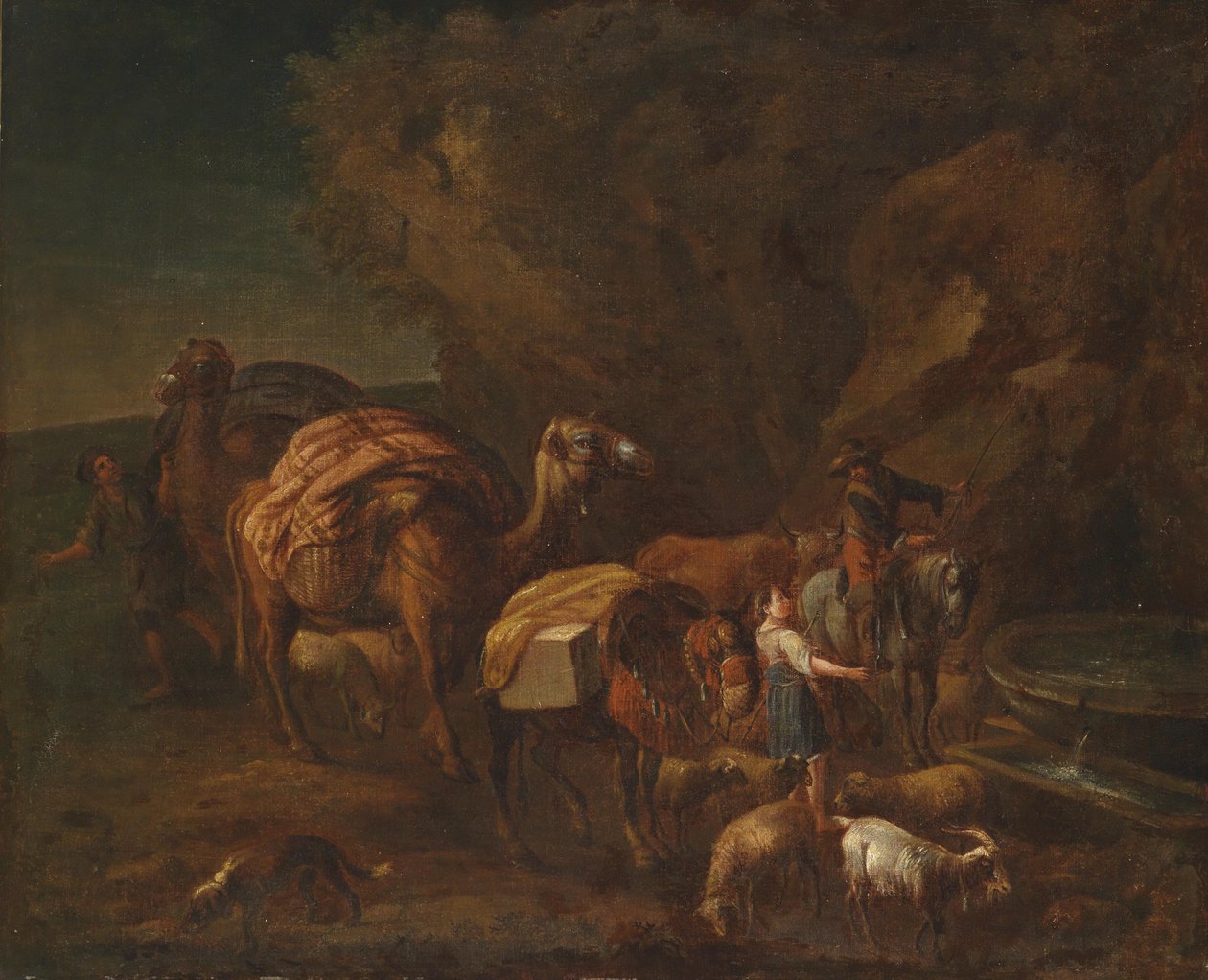 Keleti táj tevehajtókkal és szarvasmarha -pásztorokkal alkotó: Circle of Nicolaes Pieterszoon Berchem