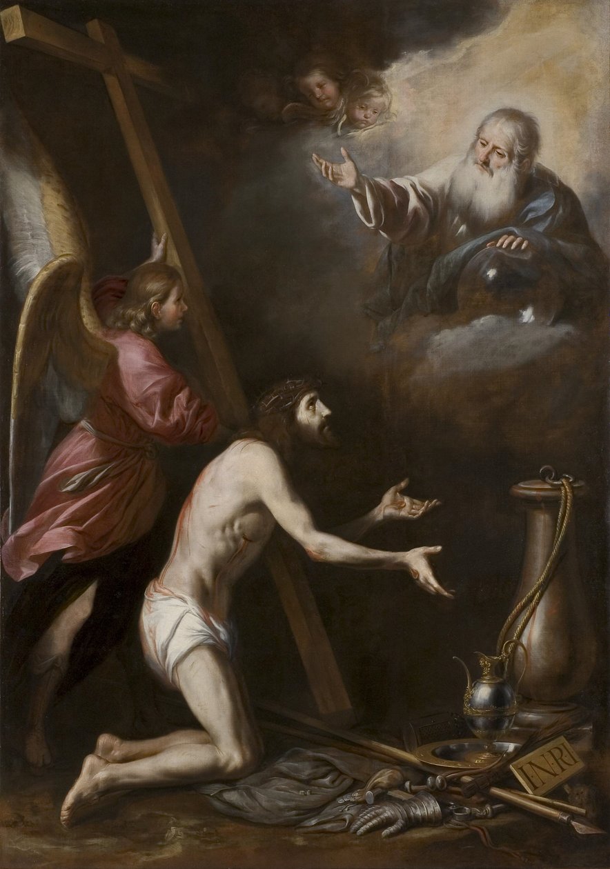 Spanyol: Cristo flagelado arrodillado ante Dios Padre (Megostorozott Krisztus térdel az Atyaisten előtt) alkotó: Circle of Antonio del Castillo y Saavedra
