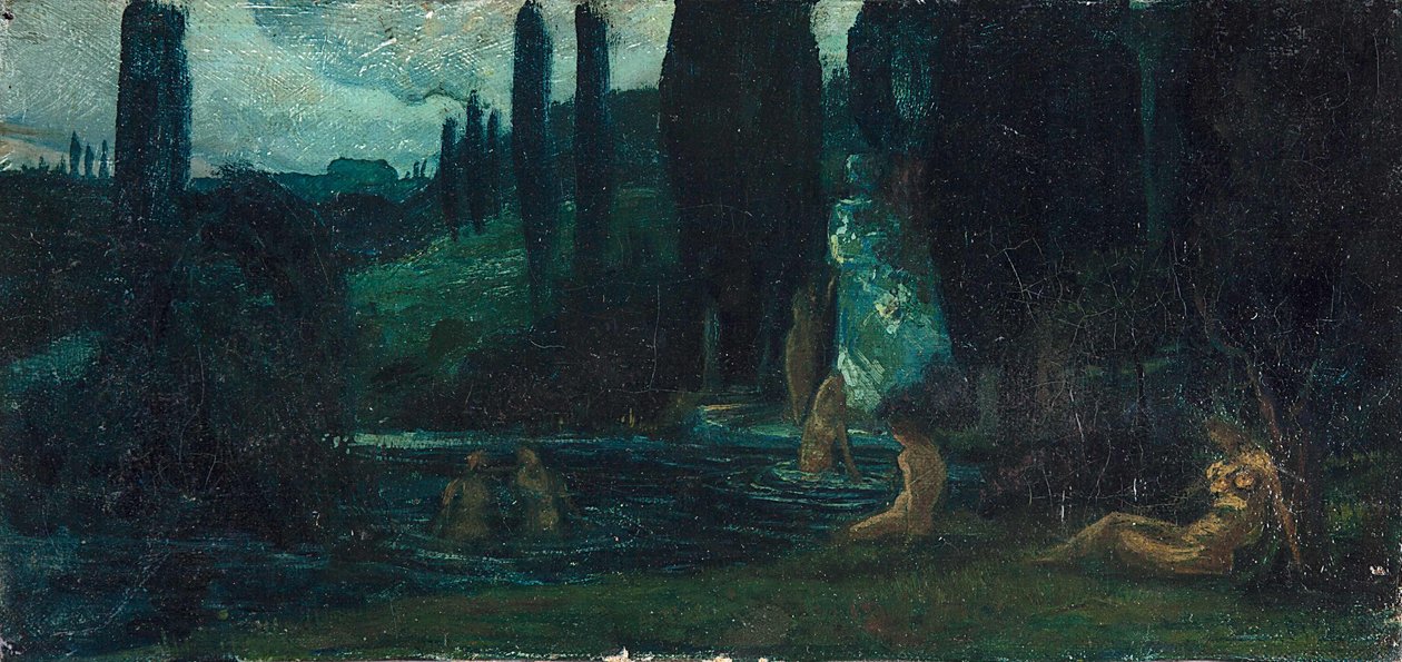 Fürdőző nők este egy déli tájban alkotó: Circle of Arnold Böcklin