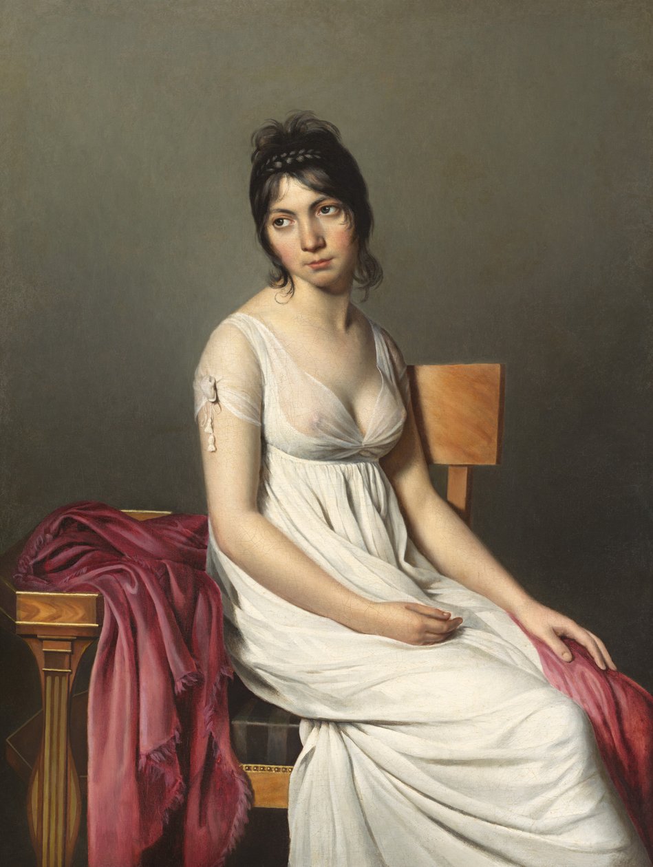 Fehér ruhás fiatal nő portréja alkotó: Circle of Jacques Louis David