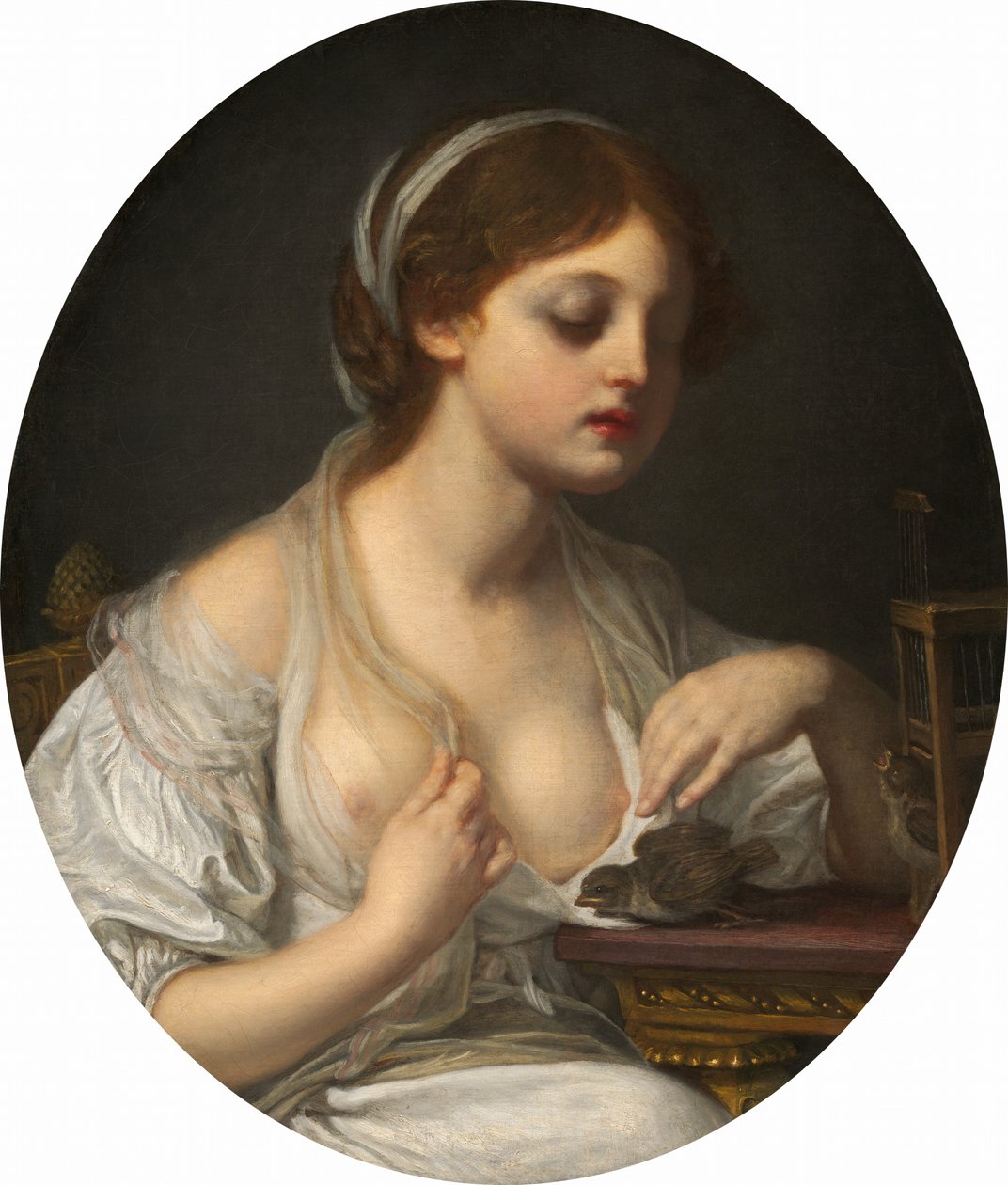 Lány madarakkal alkotó: Circle of Jean Baptiste Greuze