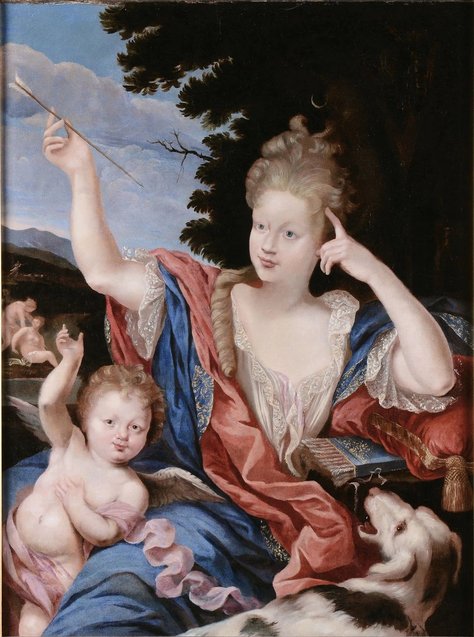 "Egy hölgy portréja Diana jelmezében". alkotó: Circle of Pierre Mignard I