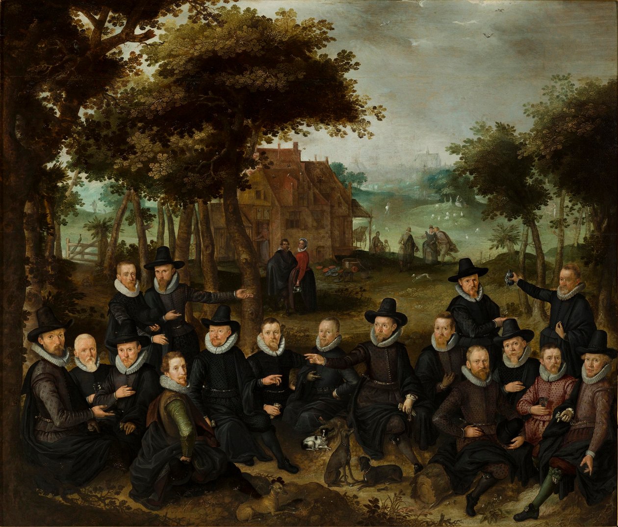 Az alkmaari régi milícia tisztjei egy tájban. olaj, panel közepes QS alkotó: Claes Jacobsz van der Heck