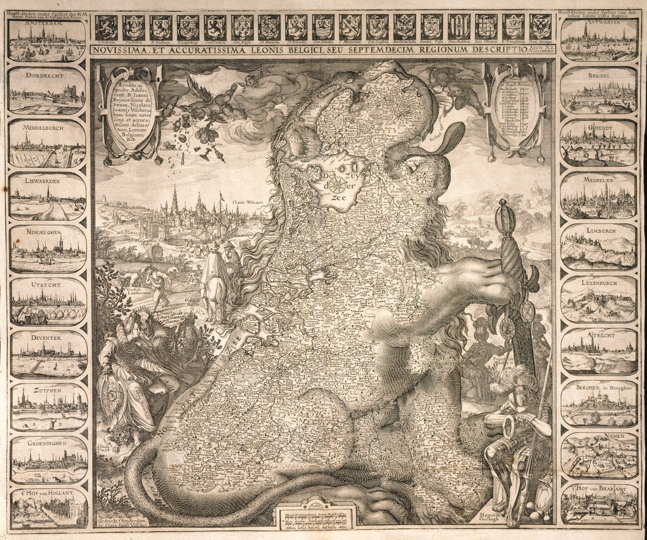 A belga oroszlán tizenhét régiója, 1583 körül alkotó: Claes Jansz Visscher