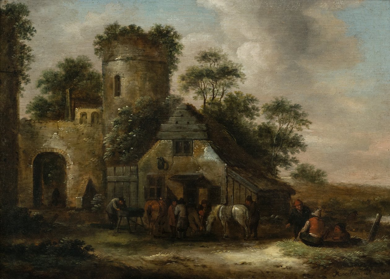Figurák egy fogadón kívül a városfalak mellett nyáron alkotó: Claes (1630 76) Molenaer