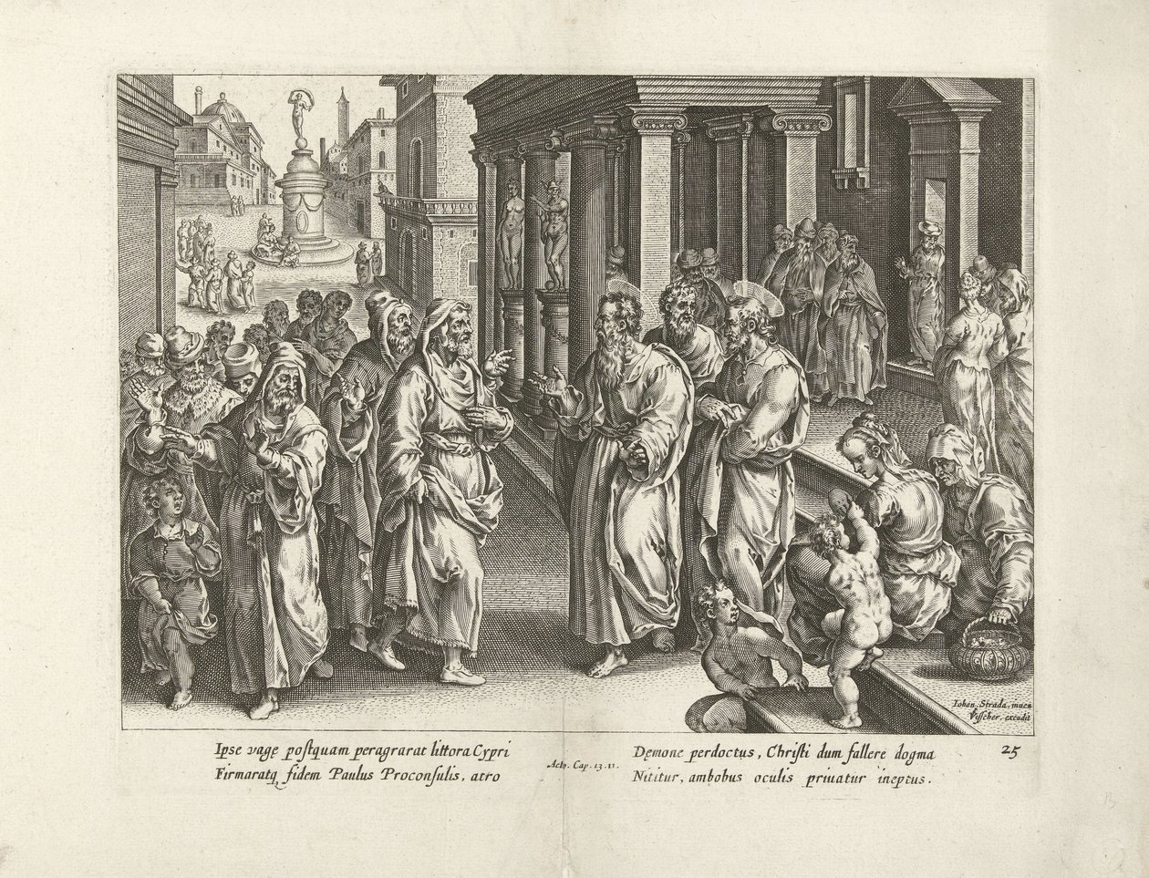 Pál vitázik Elymas varázslóval Az Apostolok Cselekedetei (sorozat címe) Acta Apostolorum (sorozat címe) alkotó: Claes Jansz. Visscher (II) (workshop of)