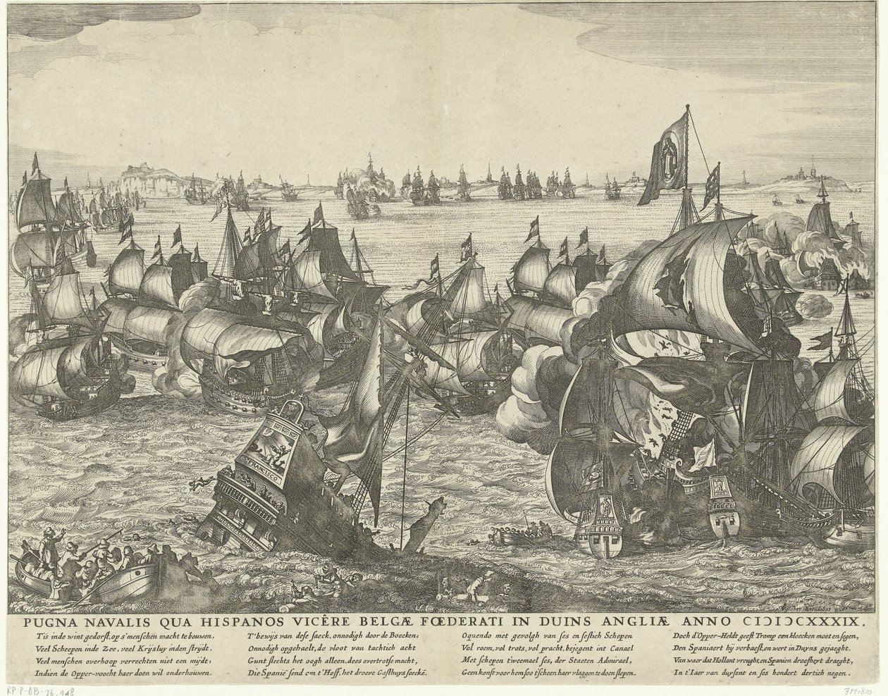 Zeeslag bij Duins, 1639 Pugna navalis qua Hispanos vicere Belgae Foederati in Duins Angliae Anno MDCXXXIX (title on object)   1356319   hu       hungarian Successfully Translated  Original: Tbilissi (Republique de Georgie) (Tiflis) - Vue dune ville du Cauc alkotó: Claes Jansz. Visscher (II) (workshop of)