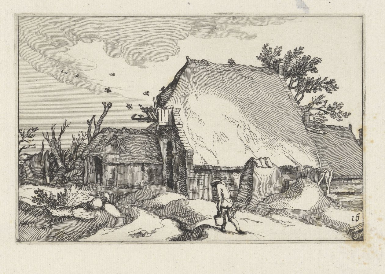 Farm és ember két vödörrel Tájak farmokkal (sorozat címe) alkotó: Claes Jansz. Visscher (II)