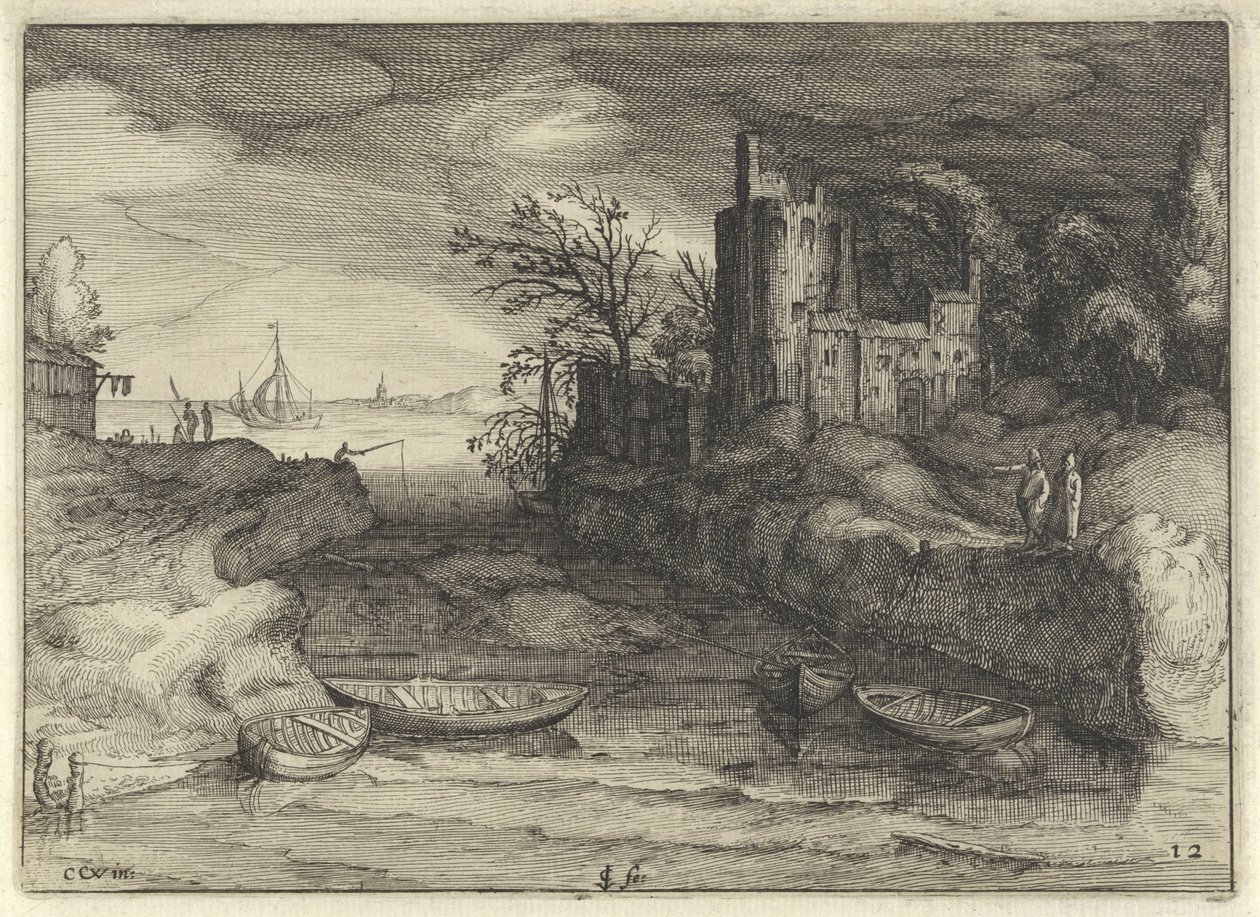 Táj sloops Holland tájak (sorozat címe) Amaeniores Aliquot Regiunculae (sorozat címe az objektumon) alkotó: Claes Jansz. Visscher (II)
