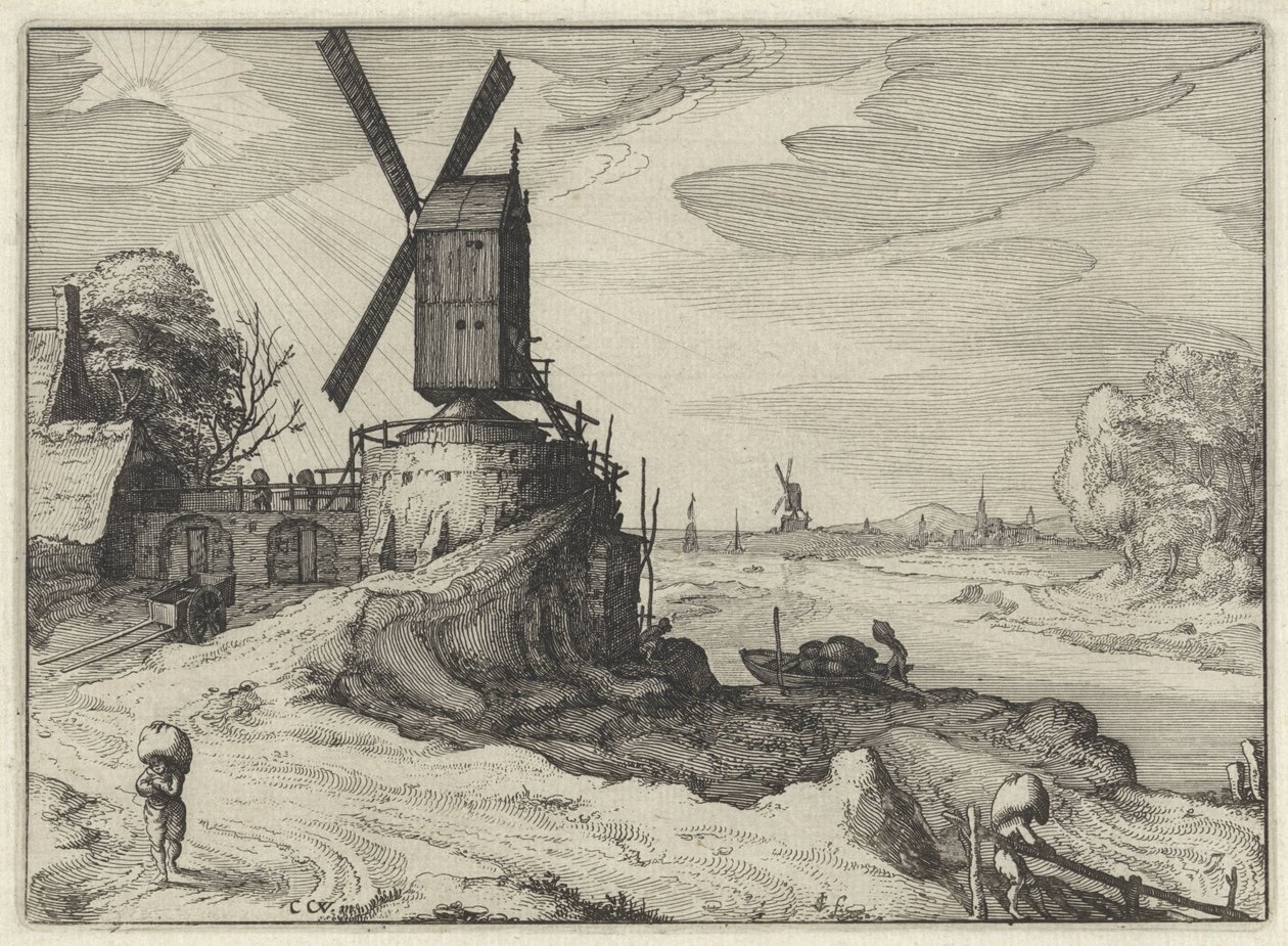 Malom egy folyó mellett Holland tájak (sorozat címe) Amaeniores Aliquot Regiunculae (sorozat címe az objektumon) alkotó: Claes Jansz. Visscher (II)