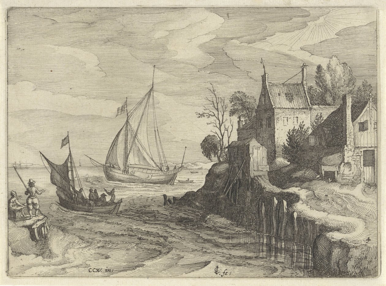 Hajók a part közelében Holland tájak (sorozat címe) Amaeniores Aliquot Regiunculae (sorozat címe az objektumon) alkotó: Claes Jansz. Visscher (II)