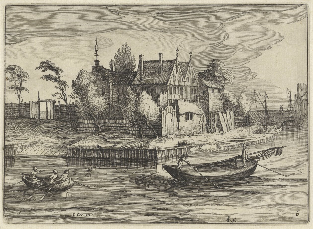 Sloop egy birtokon Holland tájak (sorozat címe) Amaeniores Aliquot Regiunculae (sorozat címe az objektumon) alkotó: Claes Jansz. Visscher (II)