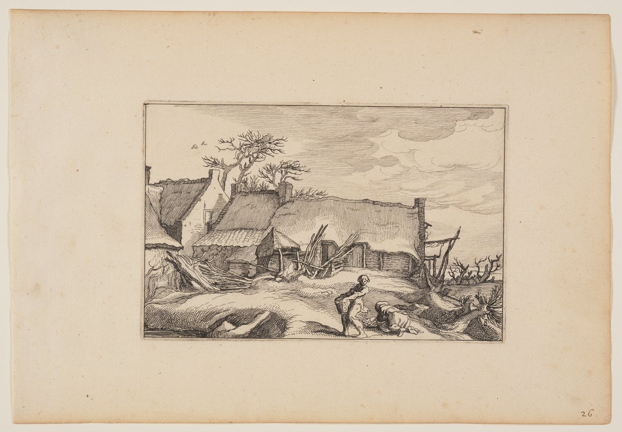 Egy parasztház, előtérben kosarat cipelő férfi, a Tájképekből (Verscheyden aerdige Lanthuysen...) alkotó: Claes Jansz. Visscher