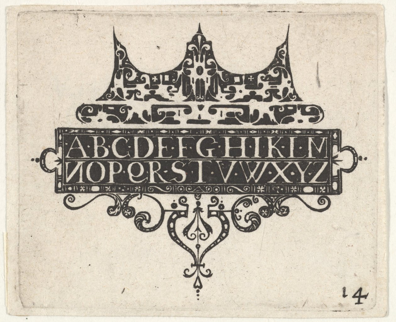 Blackwork Print ábécével, kb. 1620. alkotó: Claes Jansz Visscher