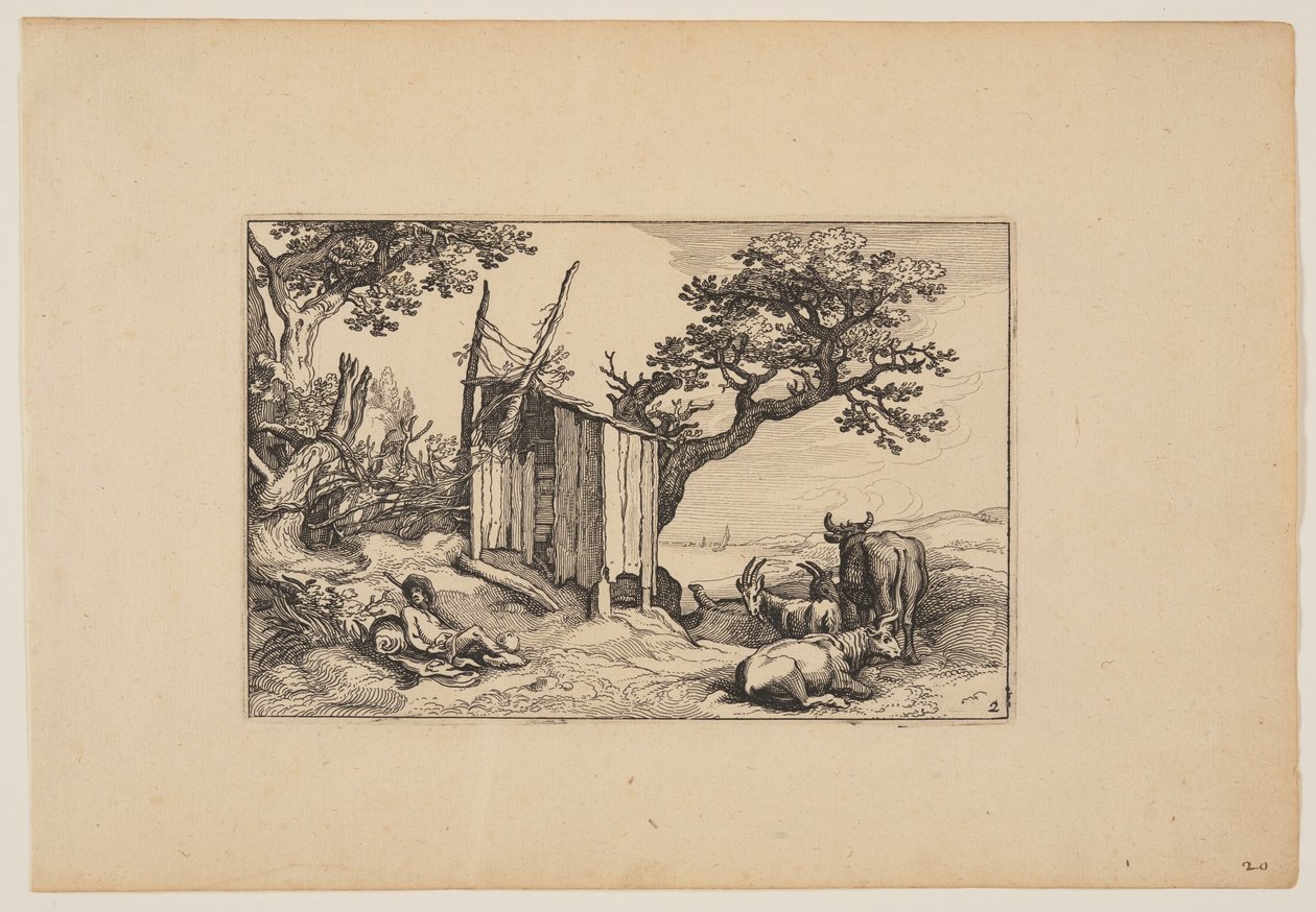 Leromlott pajta csordával és szarvasmarhával, a Tájképek (Verscheyden aerdige Lanthuysen...) alkotó: Claes Jansz. Visscher