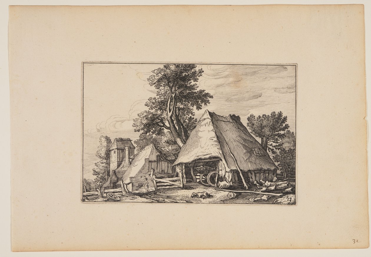 Tanya egy szekérrel, a Landscapes (Verscheyden aerdige Lanthuysen...) alkotó: Claes Jansz. Visscher