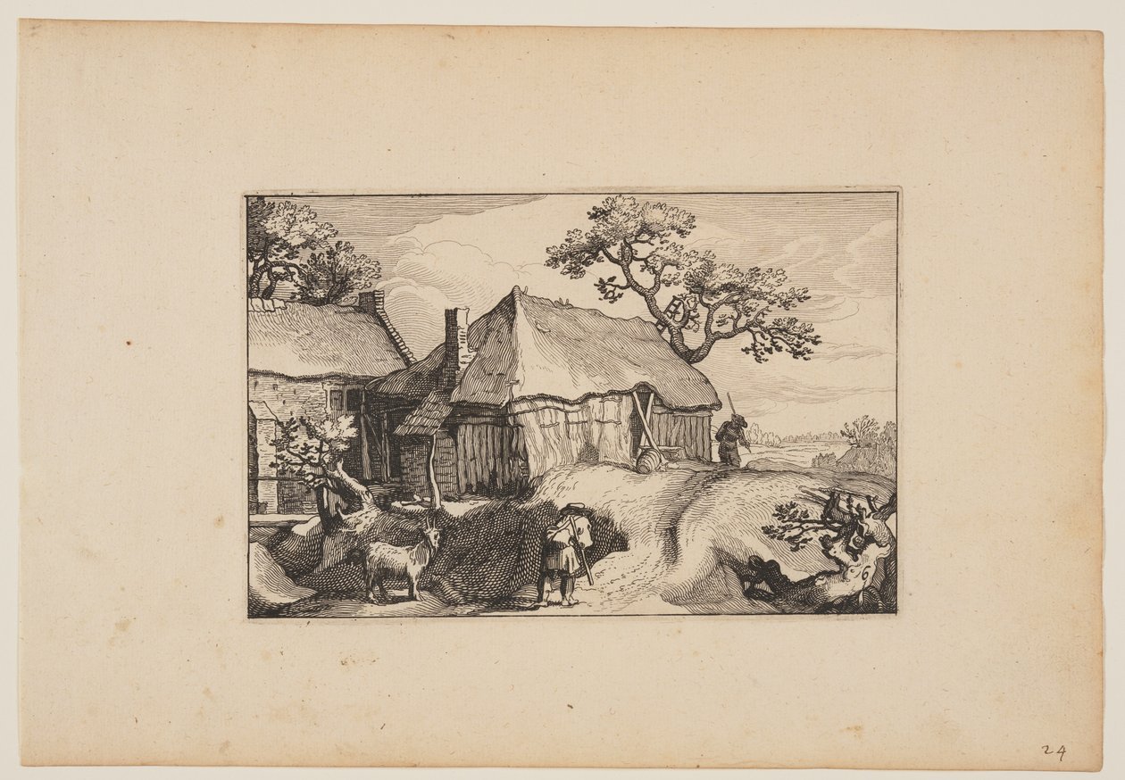 Út egy pajta mentén, a Tájképek (Verscheyden aerdige Lanthuysen...) alkotó: Claes Jansz. Visscher