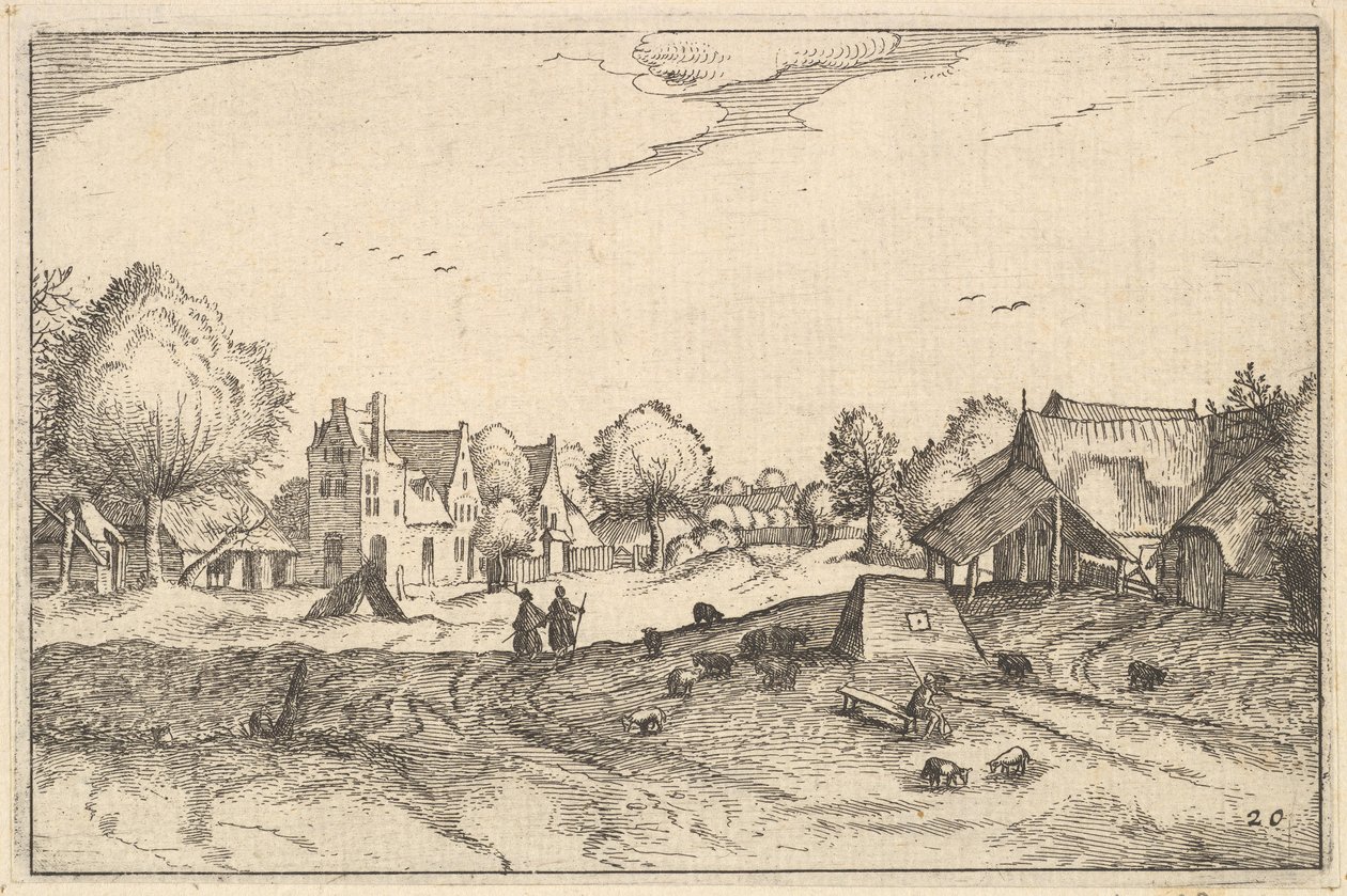 Village Road, 20-as tábla a Brabanti Hercegségből, kb. 1610 alkotó: Claes Jansz Visscher