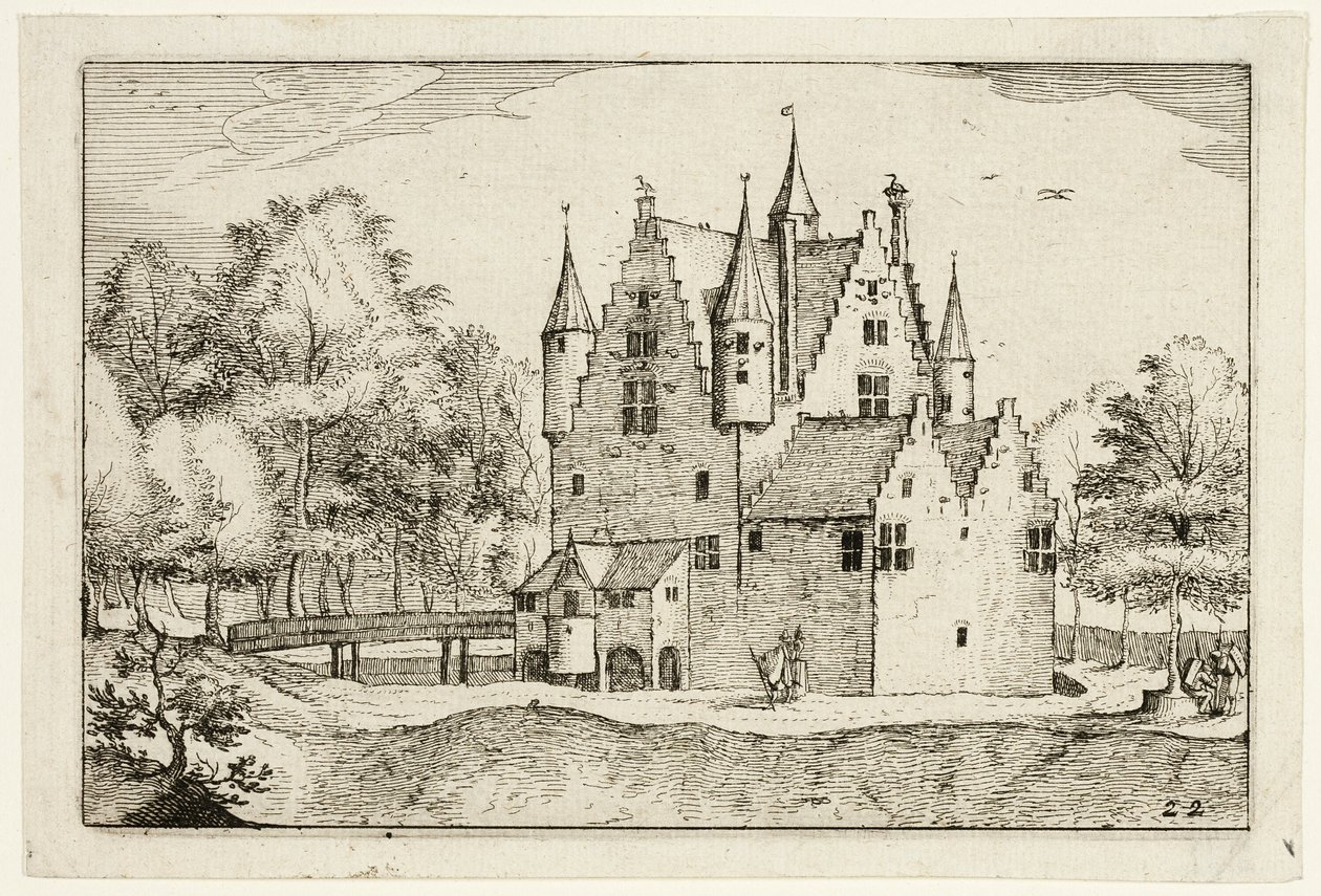 A Castle, 22. tábla a Pictures of Farms, Country Houses and Rustic Villages (Praediorum villarum et rusticarum casularum icones) után. alkotó: Claes Jansz. Visscher II