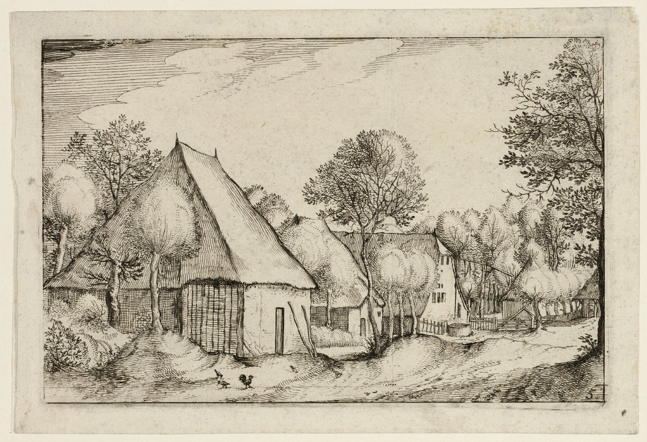 Egy tanyaudvar, ötödik tányér a tanyák, vidéki házak és falusias falvak képei után (Praediorum villarum et rusticarum casularum icones). alkotó: Claes Jansz. Visscher II